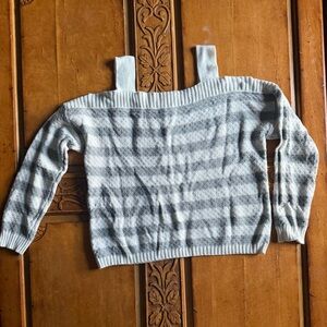 SO Off-the-Shoulder Gray Striped Sweater